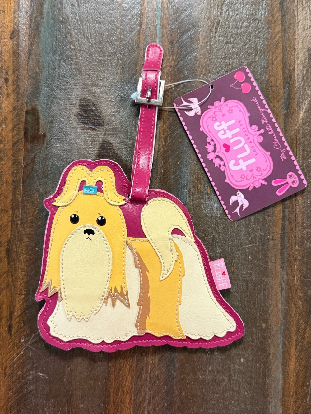 fluff Los Angeles Pink Whimsical Shih Tzu Dog Luggage Tag NWT